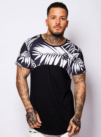 Black Palm Leaf Curve Tee