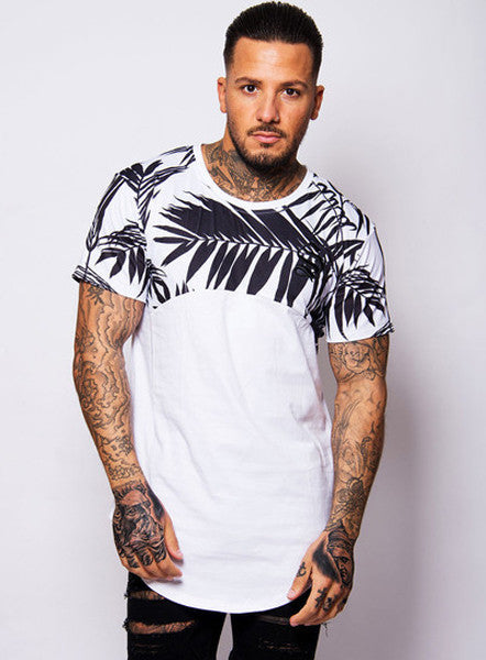 White Palm Leaf Curve Tee