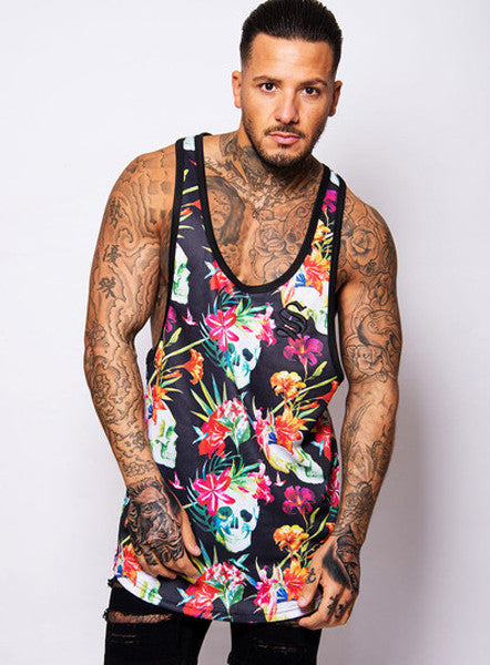 Black Tropical Skull Racerback