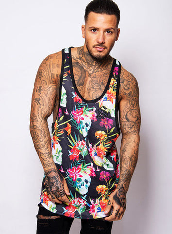 Black Tropical Skull Racerback