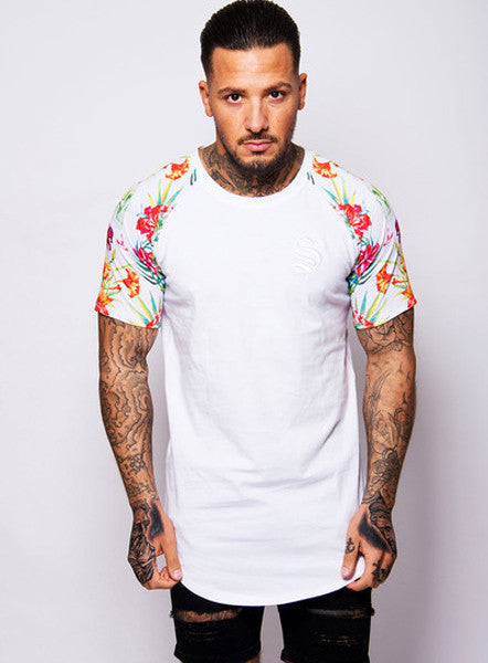 White Tropical Skull Raglan Tee