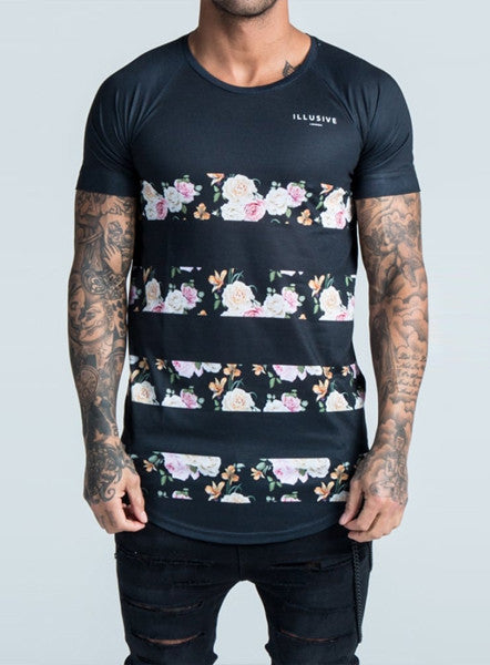 Black Stripe Floral Tee