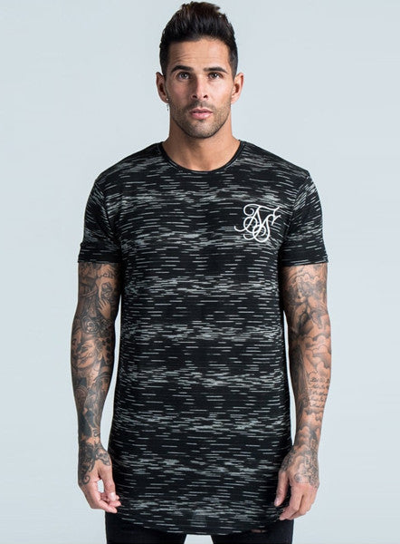 Black Digital Curved Hem Tee