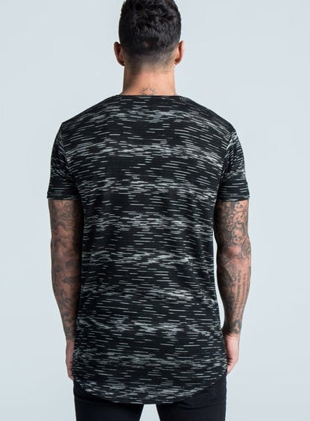 Black Digital Curved Hem Tee