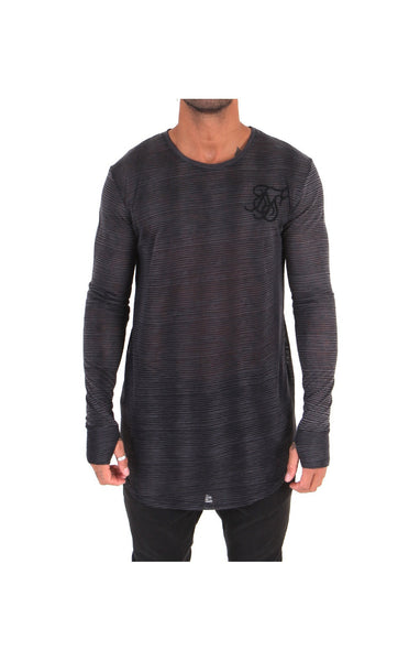 Sik Silk Black L/S Burnout Stripe