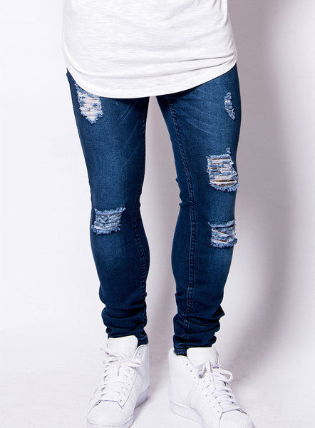 Mid Blue Rip Repair Skinny Jeans