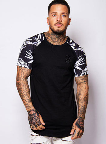 Black Palm Leaf Raglan Tee