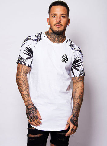 White Palm Leaf Raglan Tee